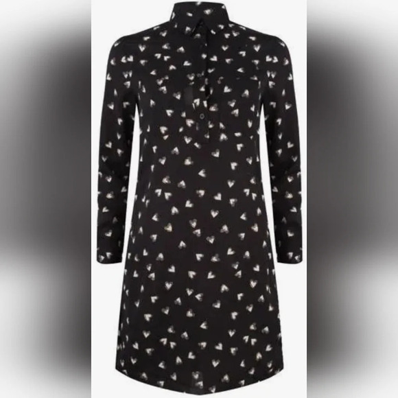 ESQUALO black long sleeve dress with white hearts and gold accent 4 - Picture 1 of 10